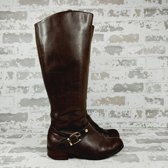 Me Too Arctic Brown Leather Round Toe Buckle Knee High Boots D 627 - Picture 5 of 13